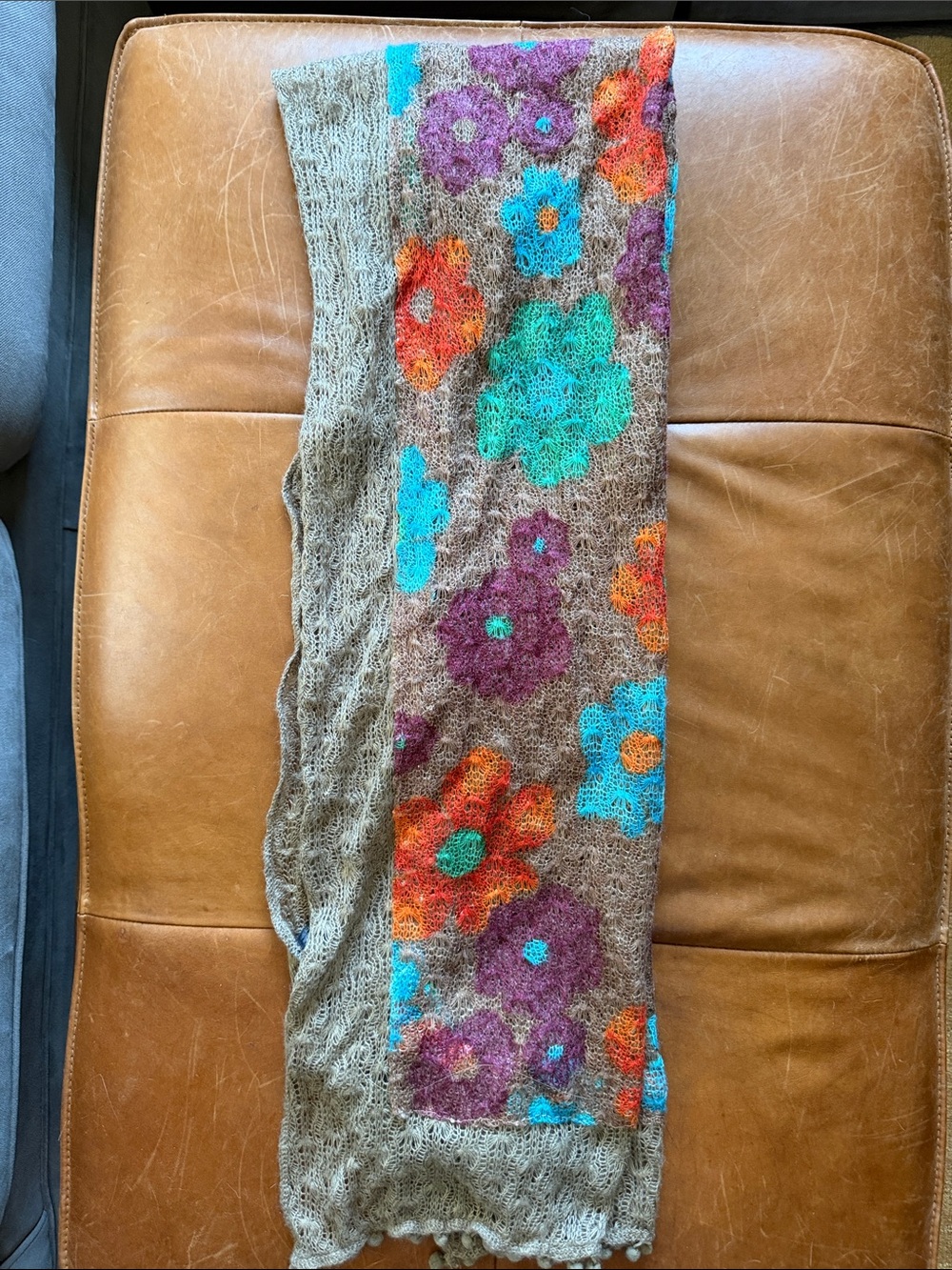 Kids Floral Knit Leggings - Brown with Multicolor Flowers